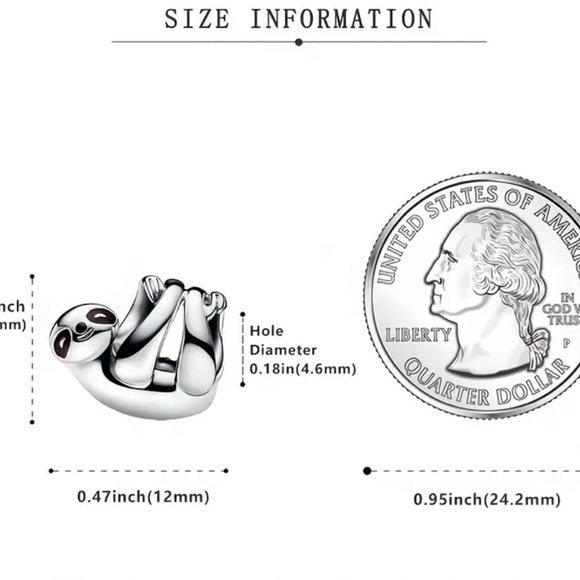 Pandora 925 Sterling Silver Sloth Animal with black eyes Charm - Picture 4 of 11